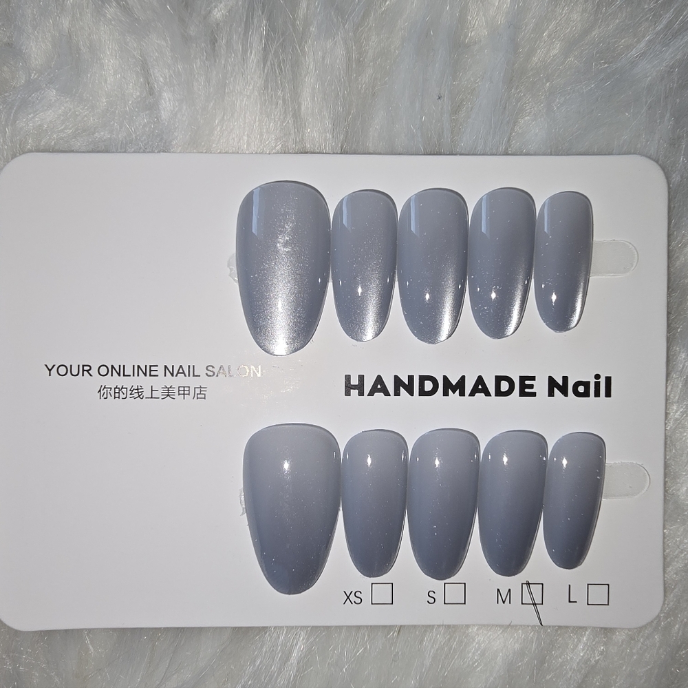 Handmade Gray/blue Catseye Nail Set